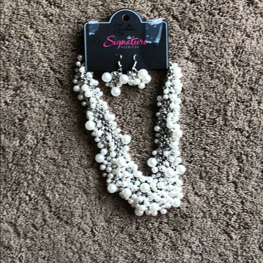 Pearl necklace and earrings
